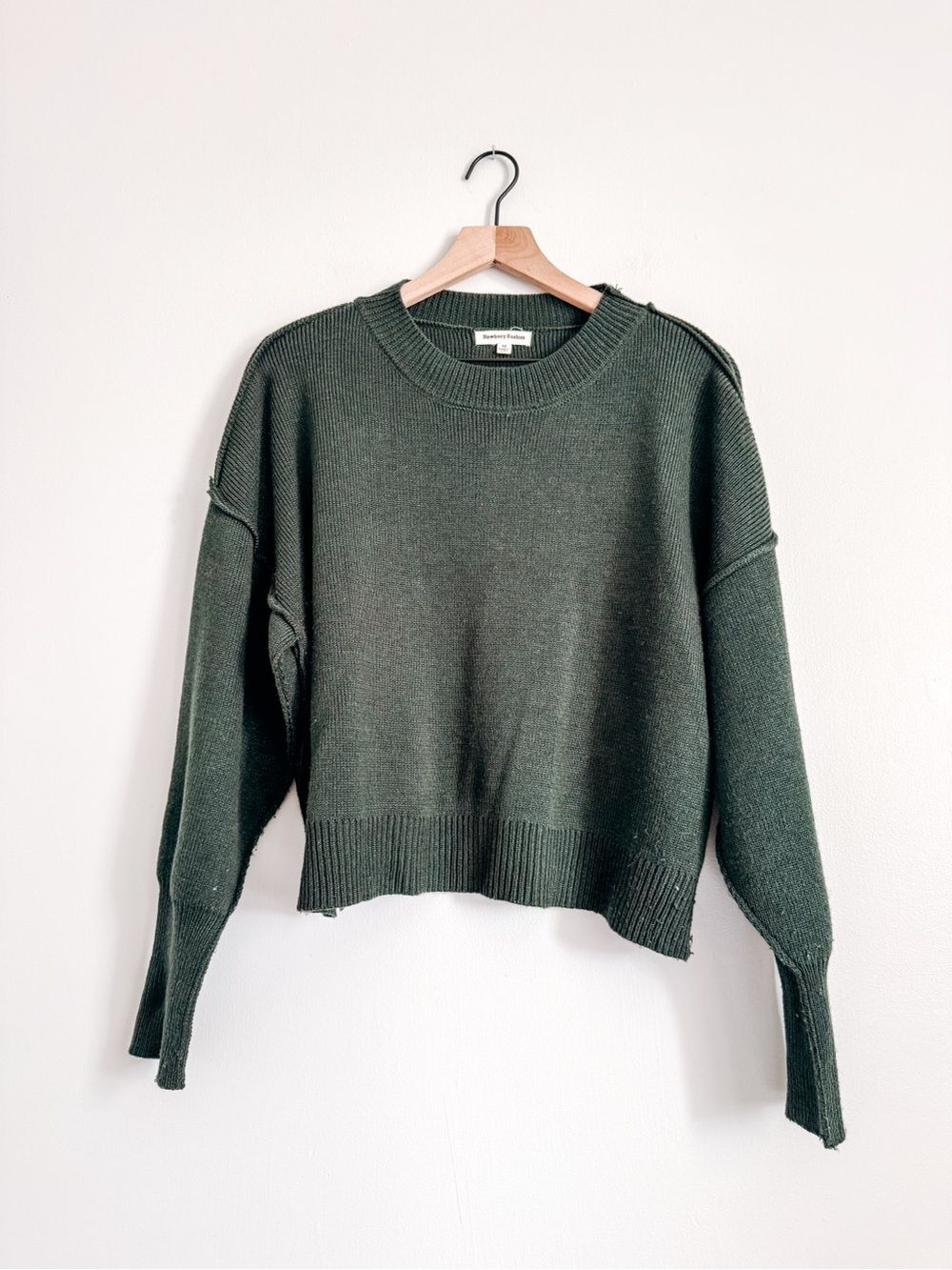 Newbury Kustom Dark Green Raw Edge Knit Sweater Top M
